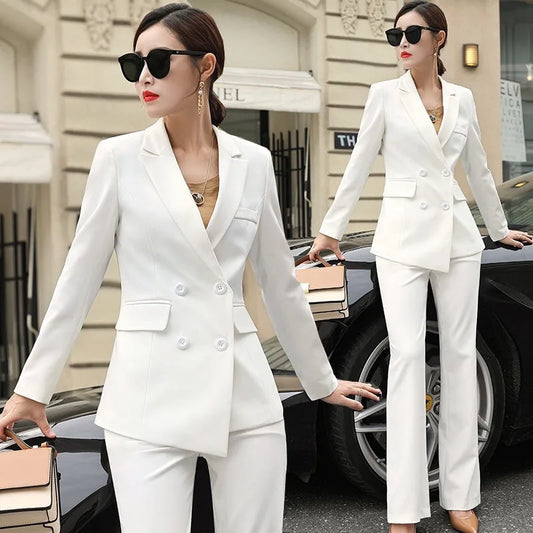 White Suit Set for Women, Elegant Professional Wear, High-end Slim Fit Fashion, Red Business Formal Workwear