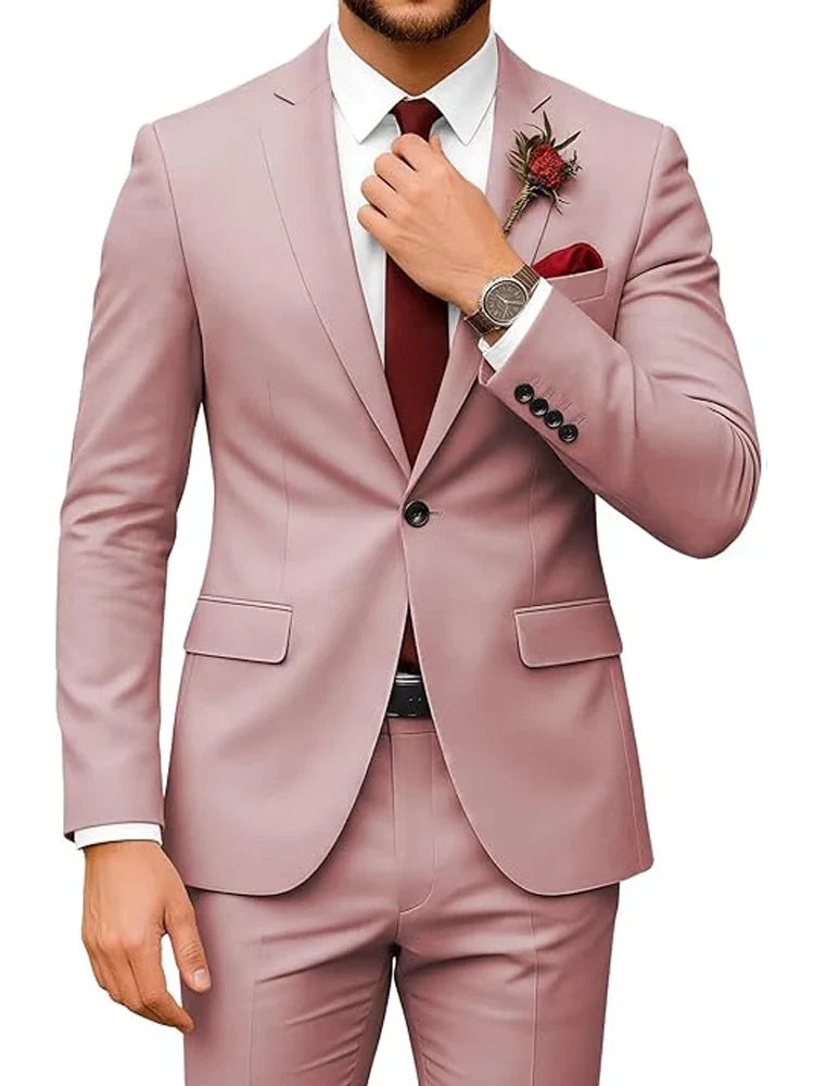 Men's 2-Piece Velour Suit – Slim Fit Blazer and Pants for Wedding, Prom & Formal Occasions