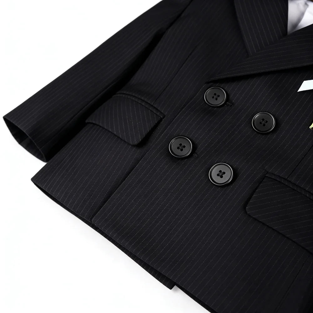 Boys Stripe Wedding Suit Set Kids Gentleman Costume Blazer Vest Pants Bow Tie Outfit for Banquet Christening Formal Party