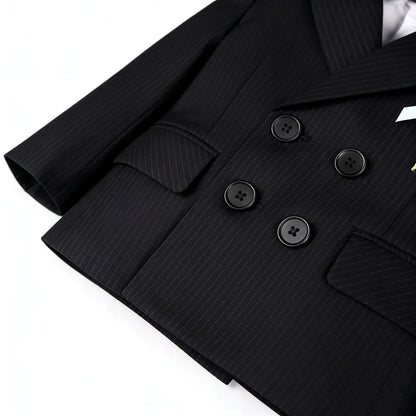 Boys Stripe Wedding Suit Set Kids Gentleman Costume Blazer Vest Pants Bow Tie Outfit for Banquet Christening Formal Party