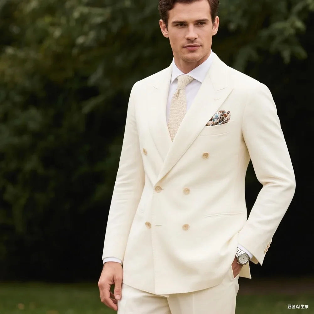 Men's Smart Casual Groom Tuxedos Slim Fit Blazer Set Formal Business Suit for Men 2 Piece Costume Homme Blazer and Pant