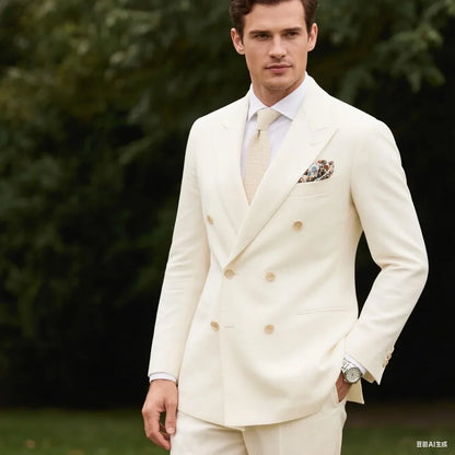 Men's Smart Casual Groom Tuxedos Slim Fit Blazer Set Formal Business Suit for Men 2 Piece Costume Homme Blazer and Pant