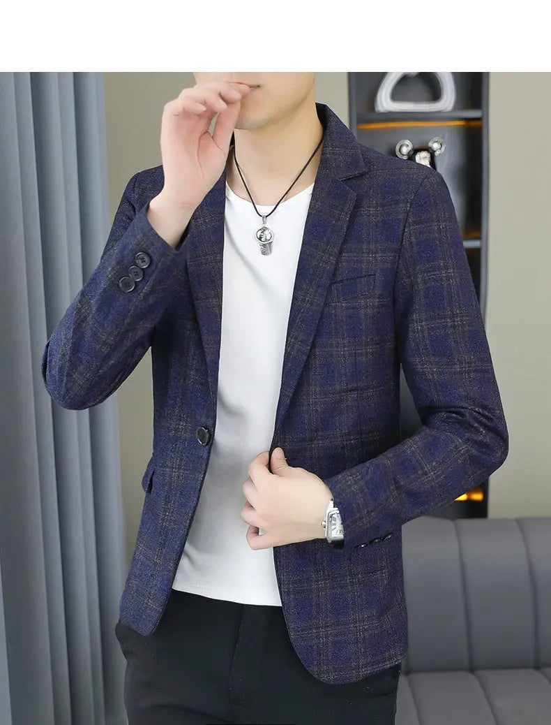 2026 Blazer Outdoor men's checked fashion business trend Wedding Slimming Gentleman Casual Korean travel high formal Wear Blazer