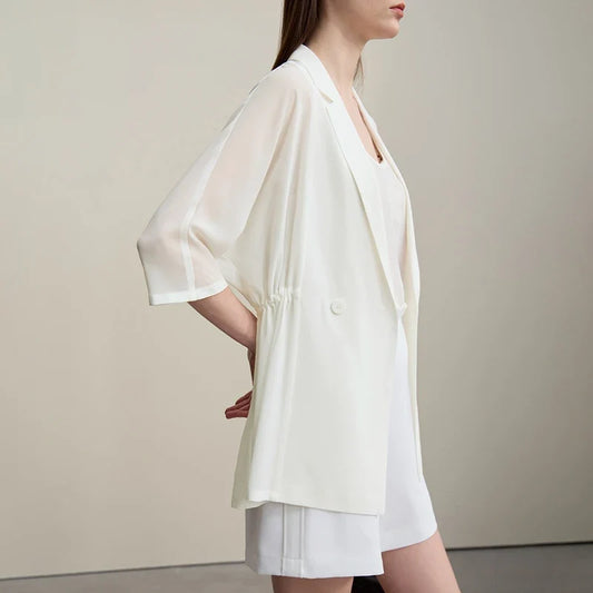 Women's Blazer 2026 Summer New Notch Lapel Dolman Sleeve Jacket Loose Lightweight Office Chiffon Coat For Women 12642007