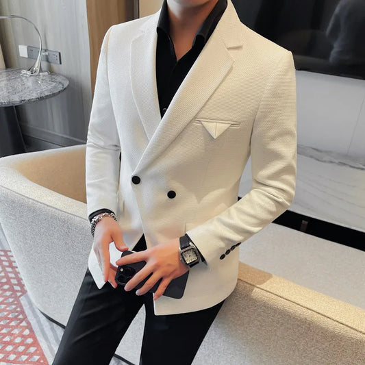 2024 Spring Unique Tailoring Blazer Jacket Men Double Breasted Buckle Casual Business Blazer Social Banquet Party Formal Coat