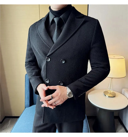 British Style Autumn Winter Thick Double Breasted Woolen Coats High Quality Men Business Casual Warm Suit Jackets Men Clothing