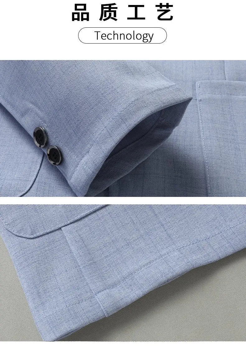 30% Linen Blazer - Stylish Business Formal Men's Suit with Gentleman British Style Trendy Breathable and Versatile Casual Blazer