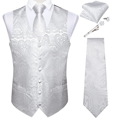 Men's Suit Vest Set with Tie, Handkerchief & Cufflinks for Wedding & Banquet