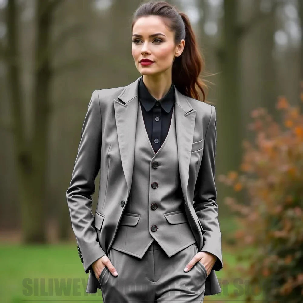 Women 3 Piece Suit Set Blazer Vest Pants Slim Fit Office Business Party Formal Attire Customizable Size for Ladies