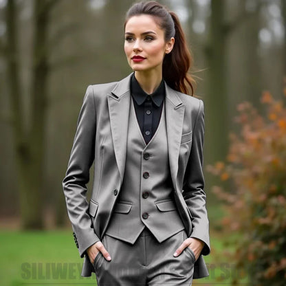 Women 3 Piece Suit Set Blazer Vest Pants Slim Fit Office Business Party Formal Attire Customizable Size for Ladies