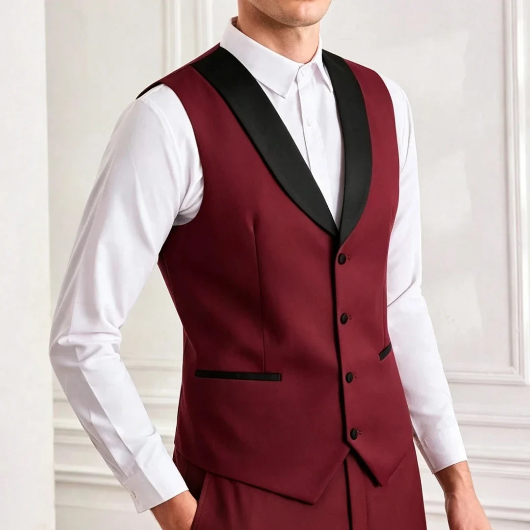 Men's Suit Vest – Single Breasted Brown Waistcoat with Black Lapel for Weddings & Formal Occasions