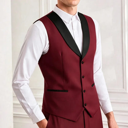 Men's Suit Vest – Single Breasted Brown Waistcoat with Black Lapel for Weddings & Formal Occasions