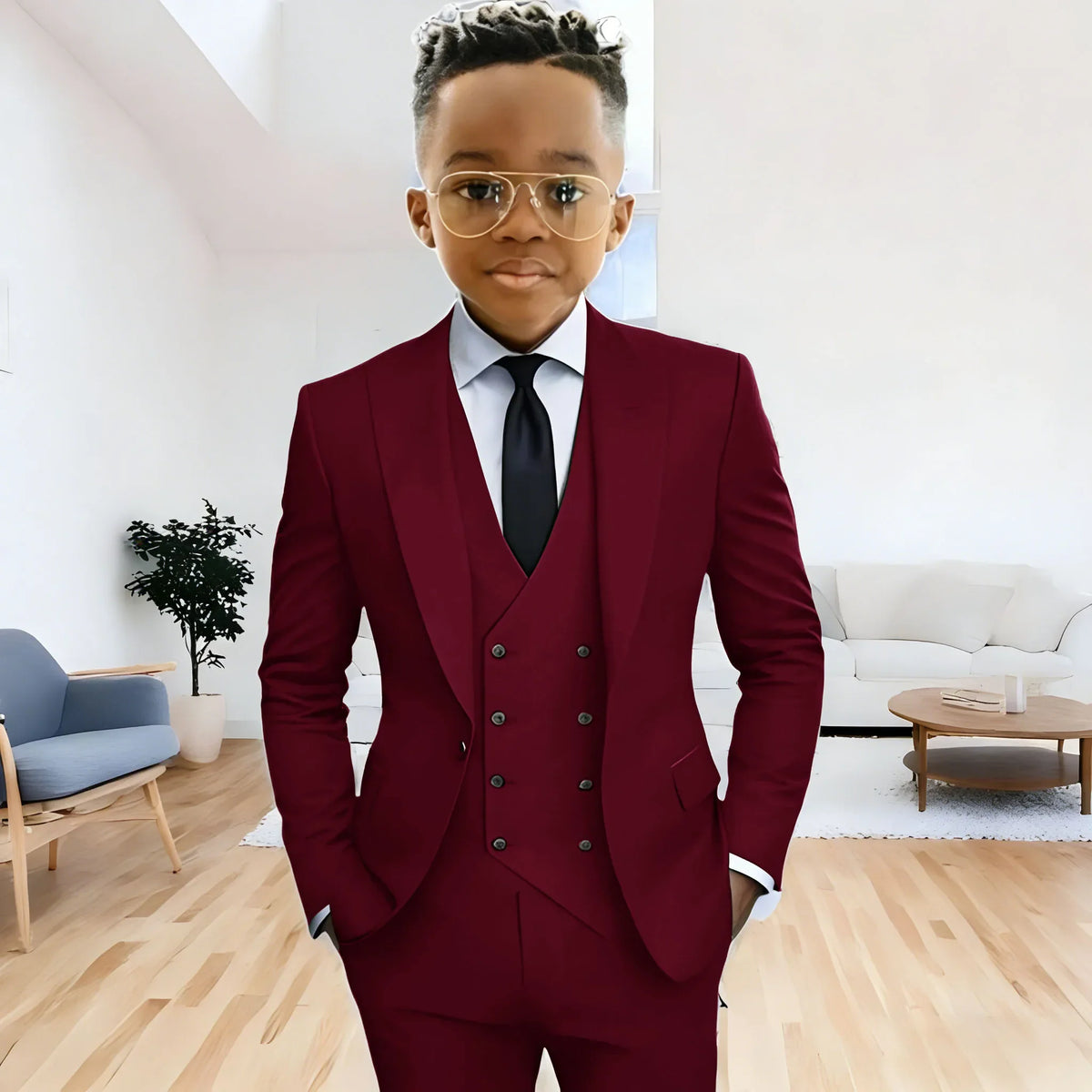 Dark Green boy's suit 3-piece jacket vest pants Peaked lapel slim fit attire for wedding prom dinner party custom kids tuxedo