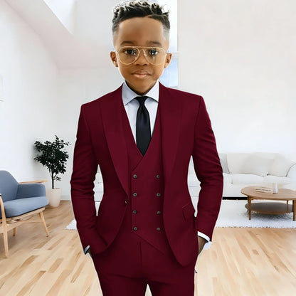 Dark Green boy's suit 3-piece jacket vest pants Peaked lapel slim fit attire for wedding prom dinner party custom kids tuxedo