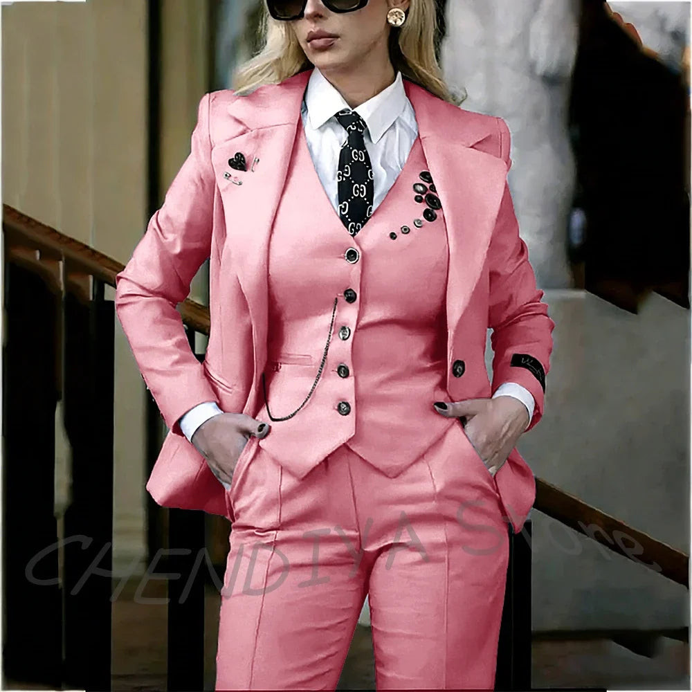 Modish Notched Lapel Women Suit Slim Fitted Solid Costume Custom Made Professional Single Breasted Lady Sets Full Outfits