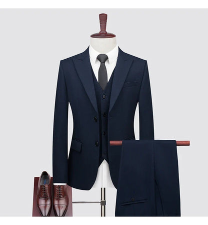 Men's High-End Wool Suit Three-Piece Set Business Casual Fashion Tencel Vest Trousers Bridegroom Wedding Dress