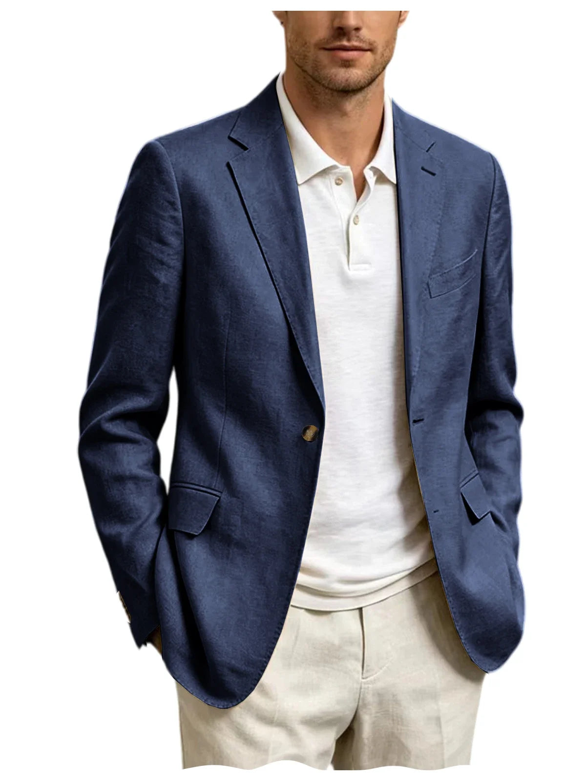 Men's Linen Blend Blazer One Button Lightweight Casual Business Suit Jacket Slim Fit Formal Sport Coat For Wedding Party Office