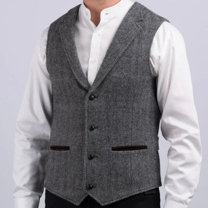 Men's Herringbone Vest Single Button Lapel Waistcoat for Wedding, Business & Daily Wear