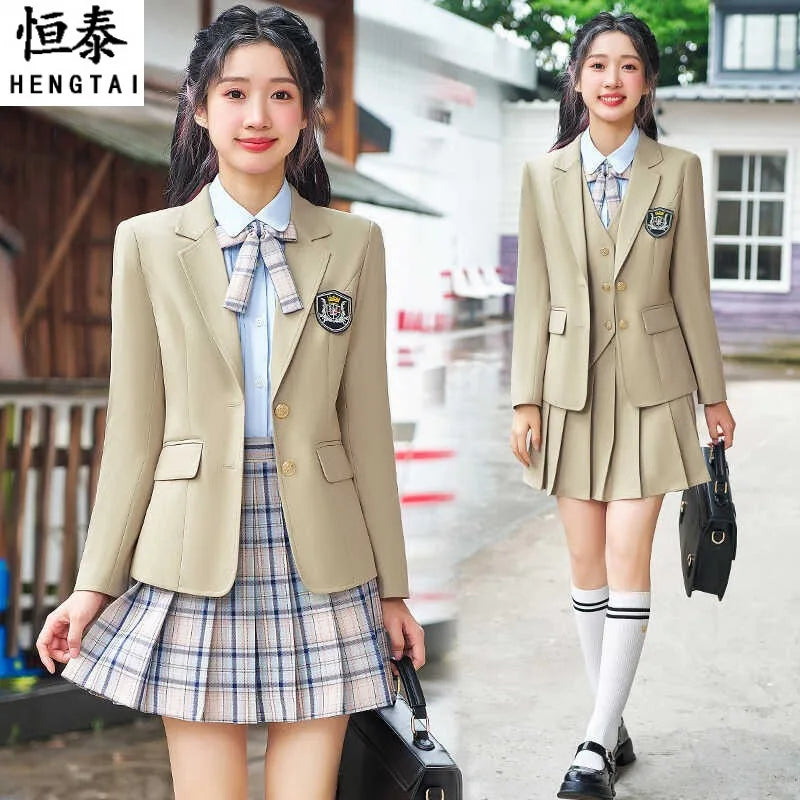 College Style Women's Suit2024New Autumn Small Stature Elegant Campus Suit OutfitjkUniform Suit Dress Set