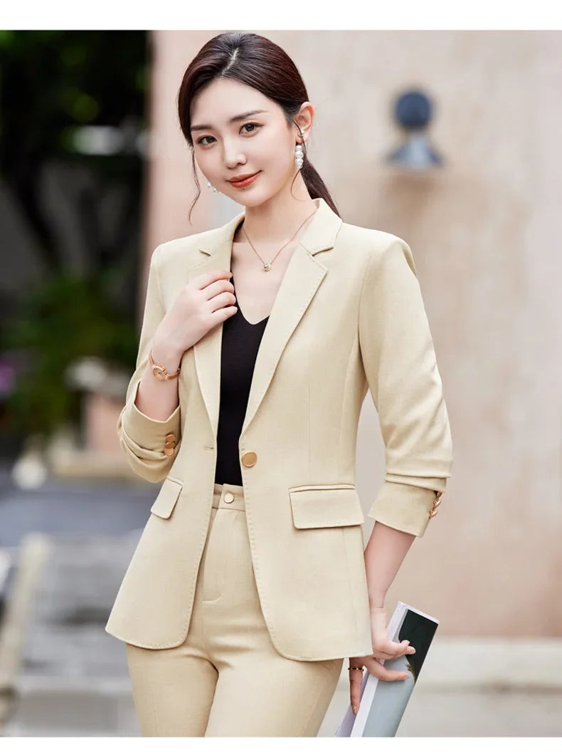 Two-Piece Jacket and Pants for Women, Simple and Elegant, Professional, Autumn and Winter, New, 2025
