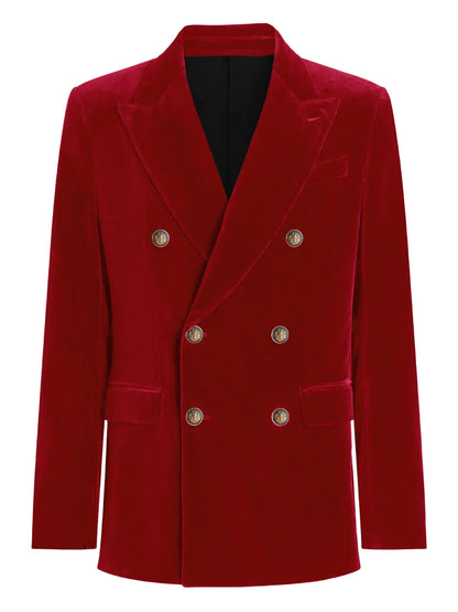 Burgundy Velvet Blazer for Men with Double Breasted Dinner Jacket Elegant Casual Slim Fit Suit Coat 2026 New