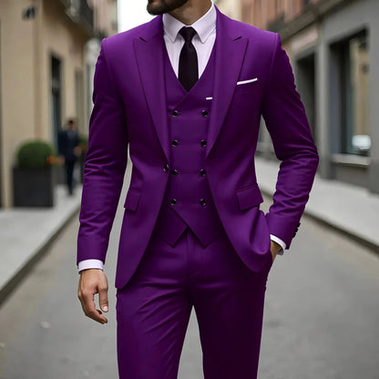 Elegant Male Suit 3 Pieces Blazer Vest and Pants Set Peak Lapel Tuxedo Suits for Men Ceremony Wedding Dresses Business Prom