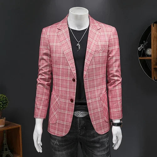 Top Quality Luxury Plaid Business Slim Fit Men Blazer Jacket 2024 Spring Autumn Casual Blazers For Men Elegant Dress Suit Jacket