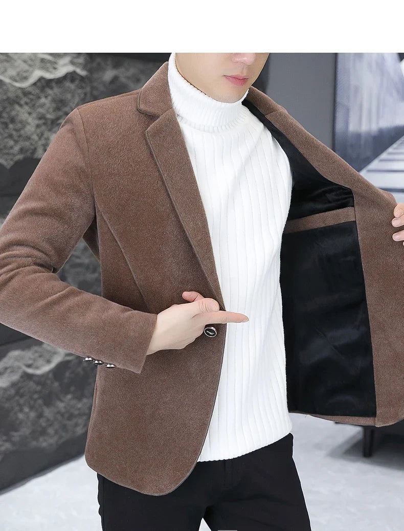 2025 Autumn Suit Men's Fashion Handsome Trend All Matching Woolen Youth Slim Small Suit Dress Single West Coat Coat  M-4XL