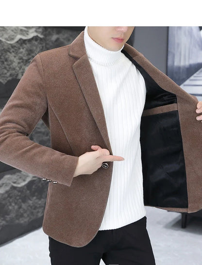 2025 Autumn Suit Men's Fashion Handsome Trend All Matching Woolen Youth Slim Small Suit Dress Single West Coat Coat  M-4XL