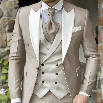 Costumes roses pour hommes Élégant smoking de marié à revers pointu Veste 3 pièces Gilet et pantalon Ensemble de costume formel pour hommes pour affaires et bal de promo