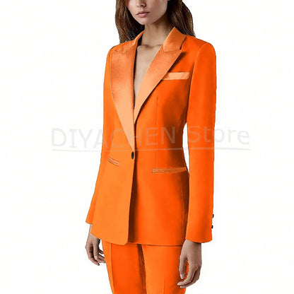 Pants Sets 2 Piece Fashion Satin Peak Lapel Single Button Solid Color Outfits Chic Casual Slim Daily Office Women's Suit