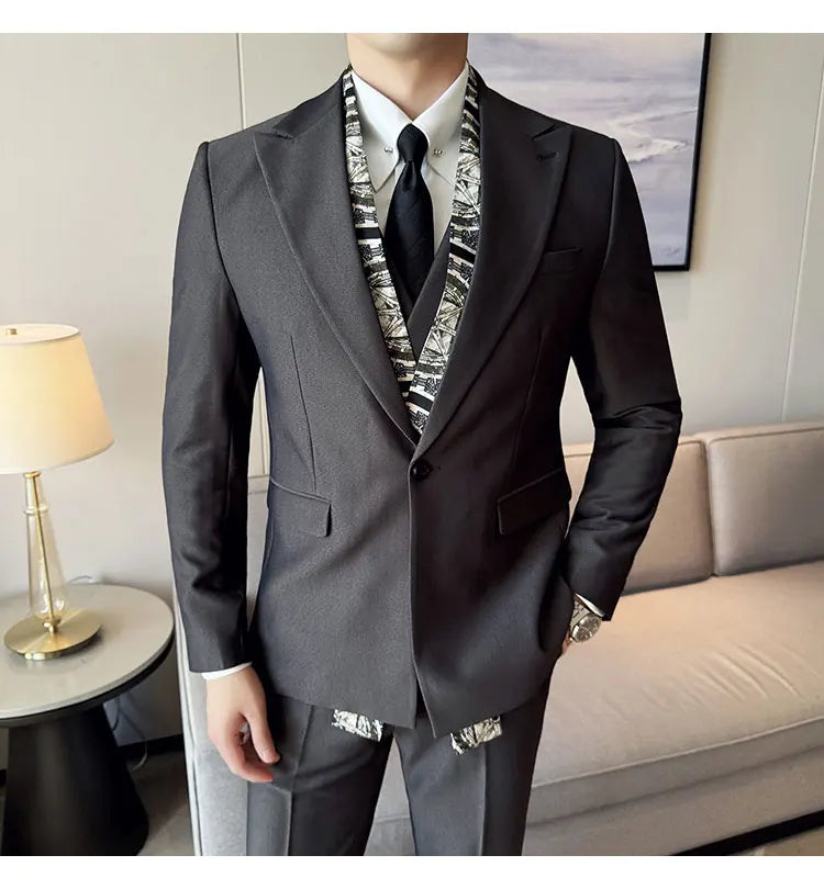 Double Collar Suit Set 3 Pieces Business Formal Casual Suits Vest Trousers Office Work Party Prom Wedding Groomsmen Clothing