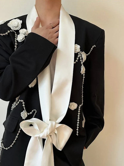 2026 Spring New Fashion Elegant Temperament Ribbon Decorate Blazer Coat Men's Handsome Luxury Casual Male Clothes JY5386