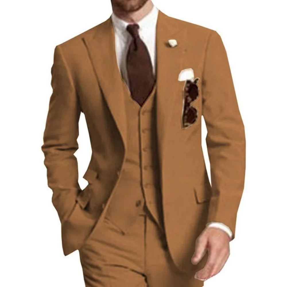 Elegant Gray Men Wedding Party Three Pieces Set Large Size Male Blazer Vest Pant and Vest Fashion Slim Fit Suit