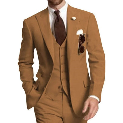 Elegant Gray Men Wedding Party Three Pieces Set Large Size Male Blazer Vest Pant and Vest Fashion Slim Fit Suit