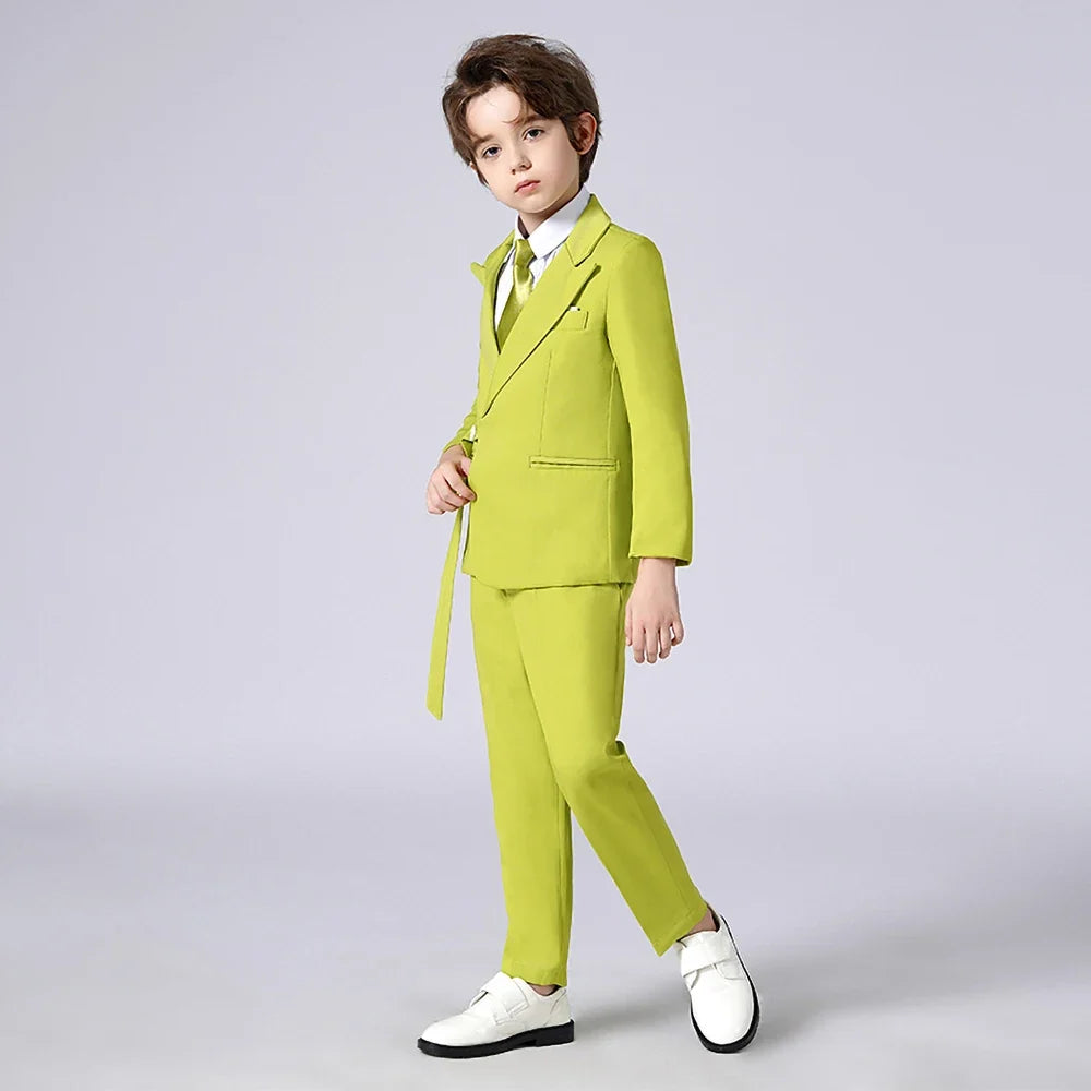 Fashion Boys Suits 2 Piece Latest Design Peak Lapel Blazer Sets with Belt High-end Casual Daily Solid Color Kids Clothes