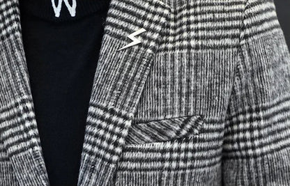 Men's Plaid Blazer Smart Casual Single Breasted Khaki Gray Autumn Office Jacket