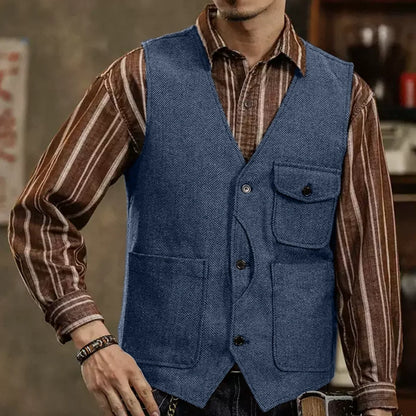 Men's Herringbone Suit Vest – Single Button Waistcoat for Wedding & Business