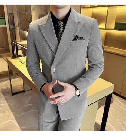 Men's 3-Piece Slim Fit Suit Set – Jacket, Vest & Pants for Wedding, Prom & Business