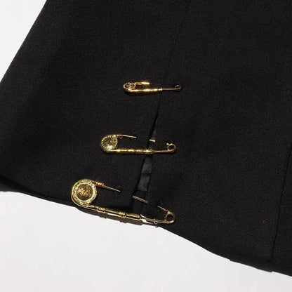 Autumn New Women Chic Blazer Asymmetrical Pin Design Single Button Slim Fit Elegant Fashion Office Lady Stylish Coat HK9876