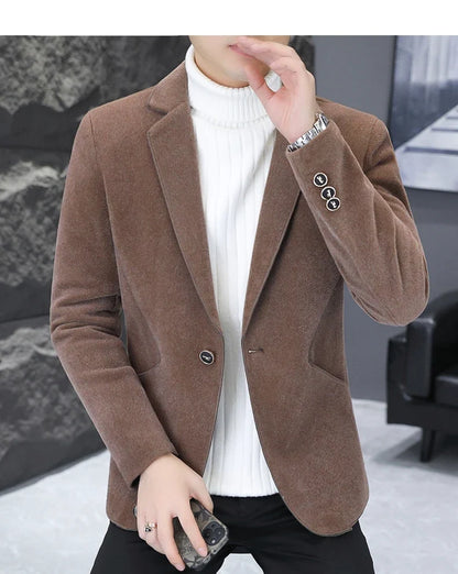 2025 Autumn Suit Men's Fashion Handsome Trend All Matching Woolen Youth Slim Small Suit Dress Single West Coat Coat  M-4XL