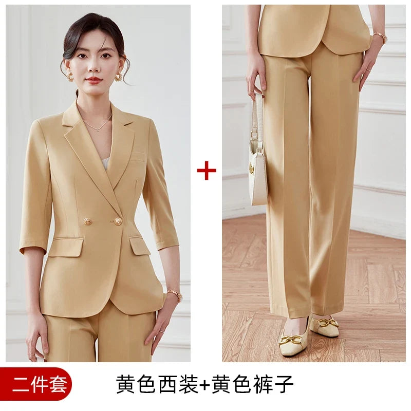 Mid-sleeved fashionable business women's clothing, high-quality two-piece suit jacket + pants, new spring 2026