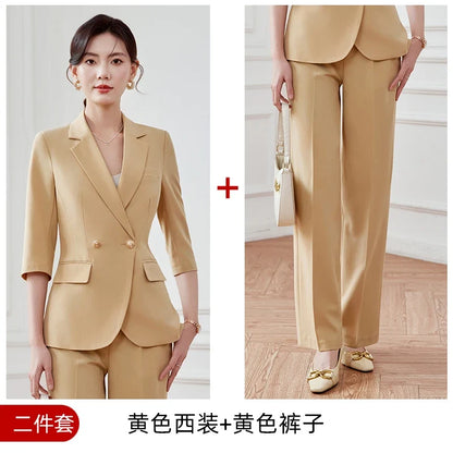 Mid-sleeved fashionable business women's clothing, high-quality two-piece suit jacket + pants, new spring 2026