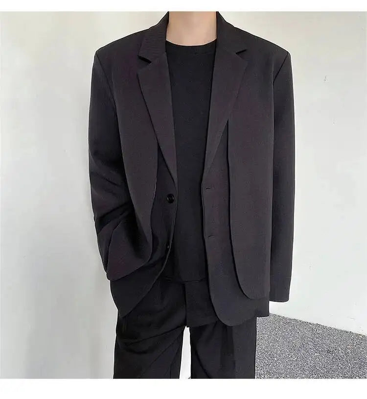 Men's British Dandy Style Blazer, Premium Textured Casual Suit Jacket, Structured Shoulders Light Mature Fashion Coat for Autumn