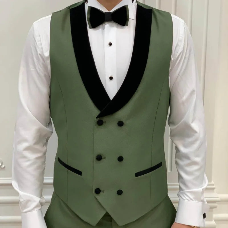 Men's Double-Breasted Vest with Black Lapel – Formal Waistcoat for Weddings, Business & Special Occasions