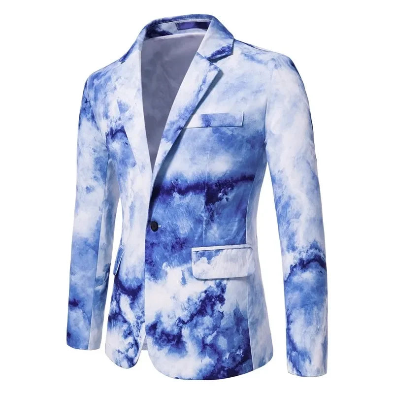 Mens Blazer Masculino Vinatge Gradient Tie Dye Printed Suit Jacket Coats Luxury Men Designer Clothes Party Dress Floral Blazers