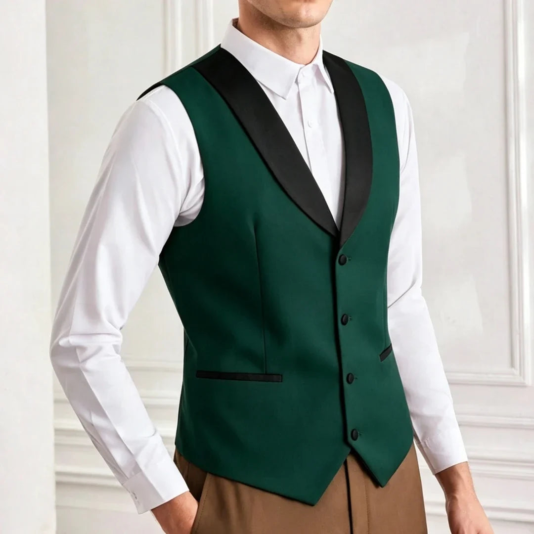 Men's Suit Vest – Single Breasted Brown Waistcoat with Black Lapel for Weddings & Formal Occasions