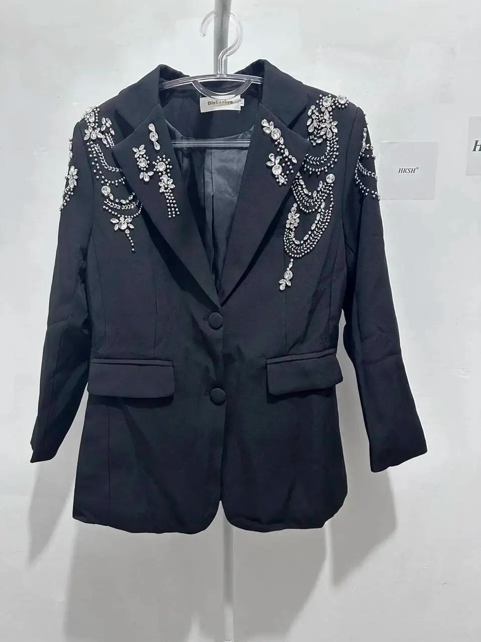 Autumn New Women Stylish Blazer Heavy Craft Beaded Studded Diamonds Single Breasted Elegant Temperament Fashion Coat HK9958