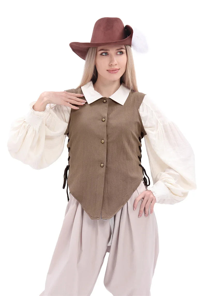 Women Pirate Vest Medieval Costumes Adult Halloween Renaissance Vest Black Bard Vest Top Bodice