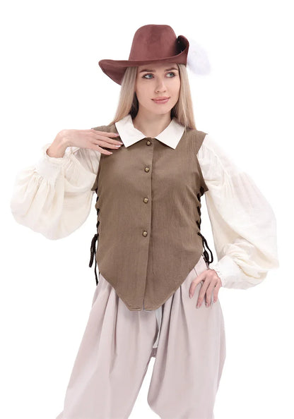 Women Pirate Vest Medieval Costumes Adult Halloween Renaissance Vest Black Bard Vest Top Bodice